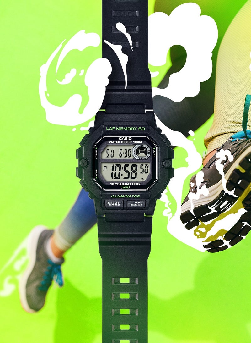 كاسيو ساعة كاسيو شوك الرقمية للرجال WS-1400H-1AV بسوار من الراتنج الأسود للرجال - Image 3